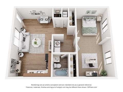 Floor plan for 1 bed, 1 bath, 773 sqft